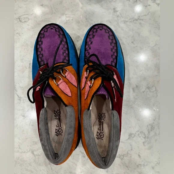 Rose G Platform Creeper Shoes Colorblock Suede Harajuku Y2K Chunky Size 8 - Picture 3 of 11